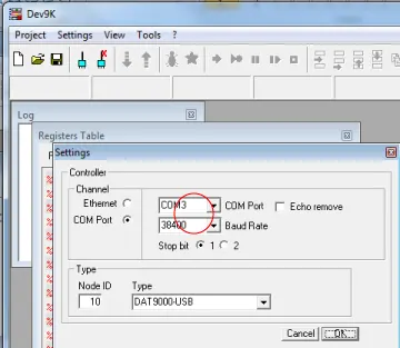 Opening the Modbus RTU Controller Settings